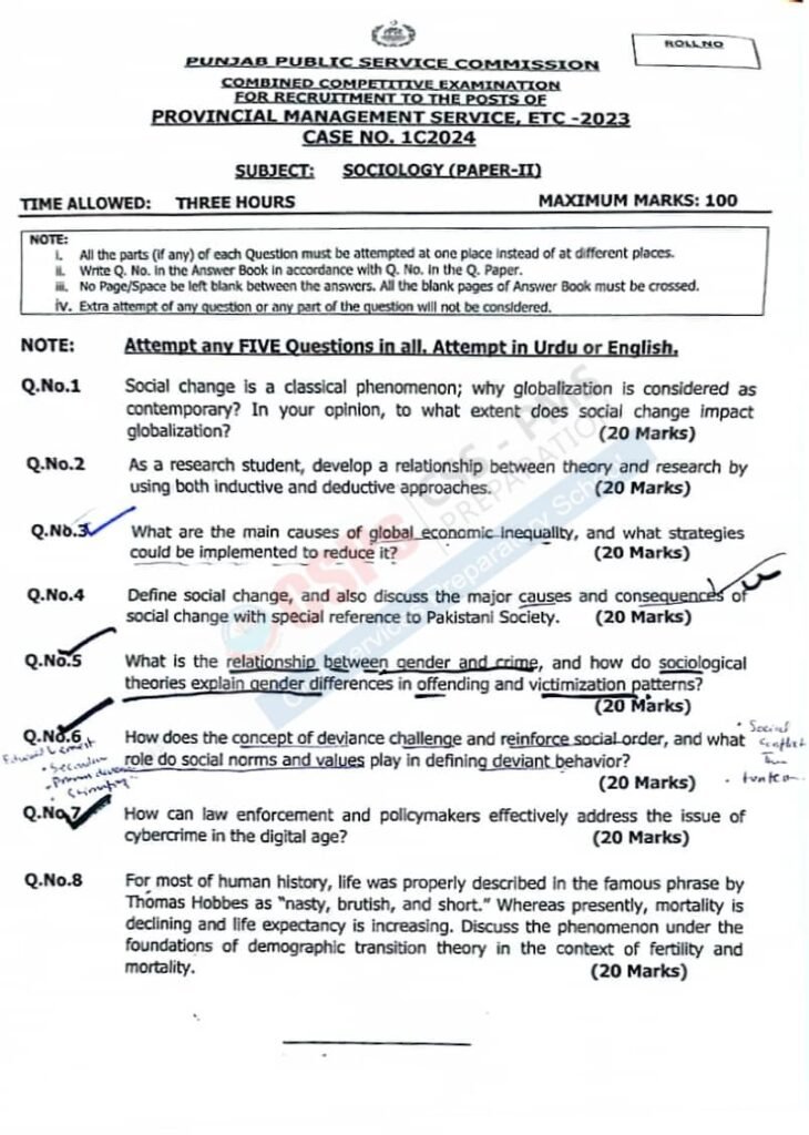 PMS 2023, Sociology Question Papers