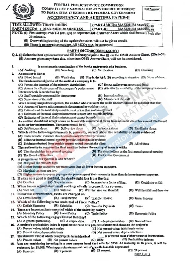 CSS 2025 Accountancy and Auditing Question Paper (2)​