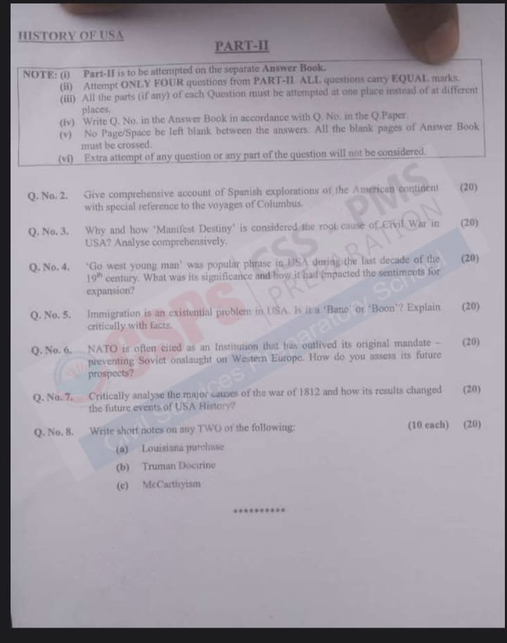 CSS 2025 History of USA Question Paper