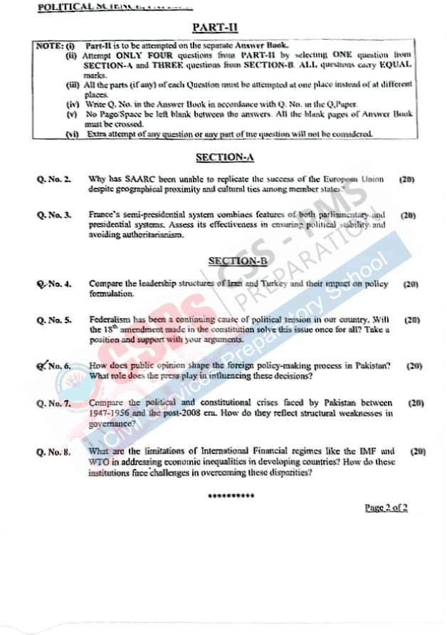 CSS 2025 Political Science Question Paper-2